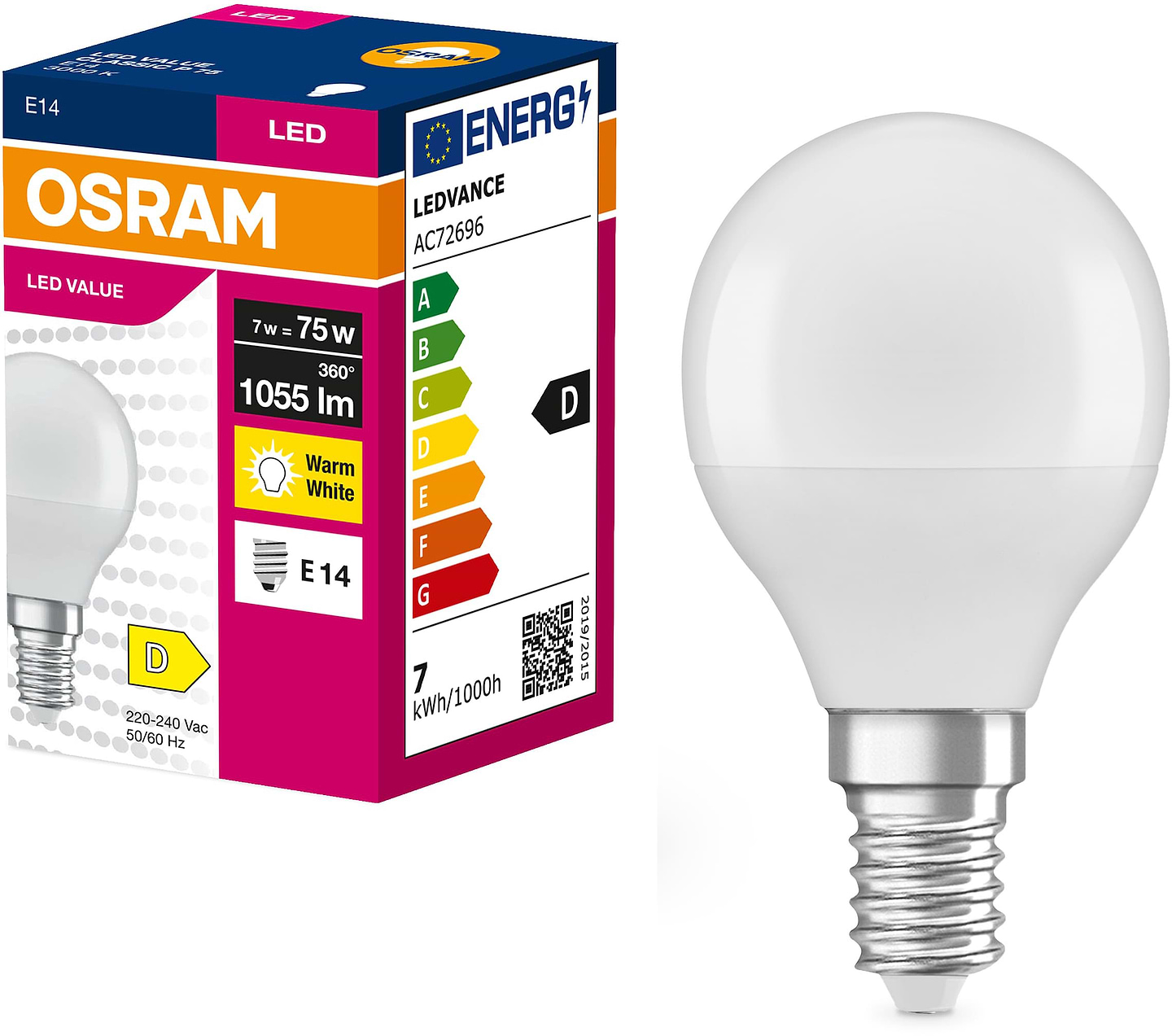 Лампочка светодиодная Osram LED E14 7Вт 3000К 1055Лм P75 (4099854547539)