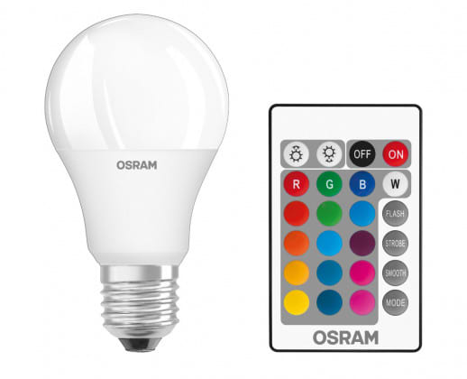 Фото - Лампочка светодиодная Osram LED A60 9W 806Lm 2700К+RGB E27 пульт ДУ (4058075430754)