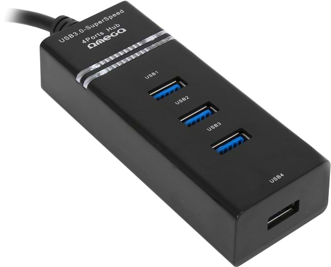 Хаб USB Omega 4 Port USB 3.0 Hub Black (OUH34B) - Фото 1