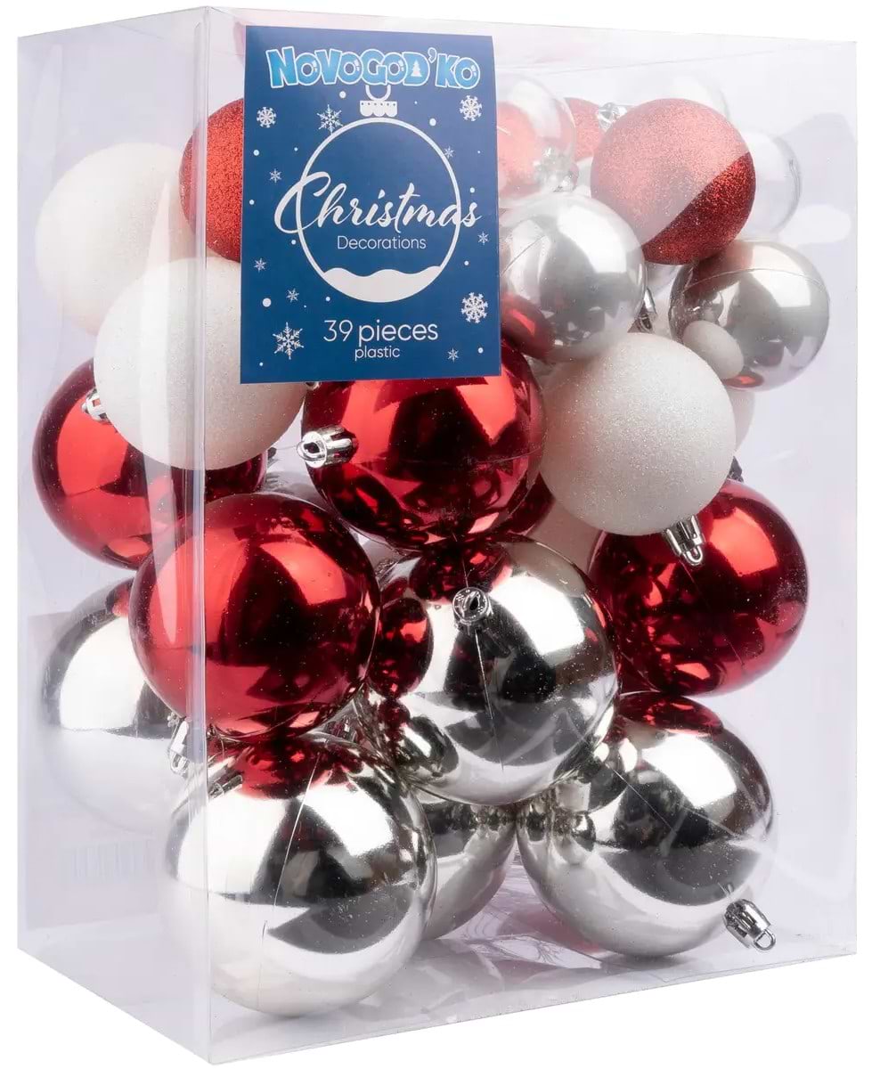 Набір ялинкових іграшок Novogod'ko №2 39 шт. червоний/білий (974439) - Фото 1