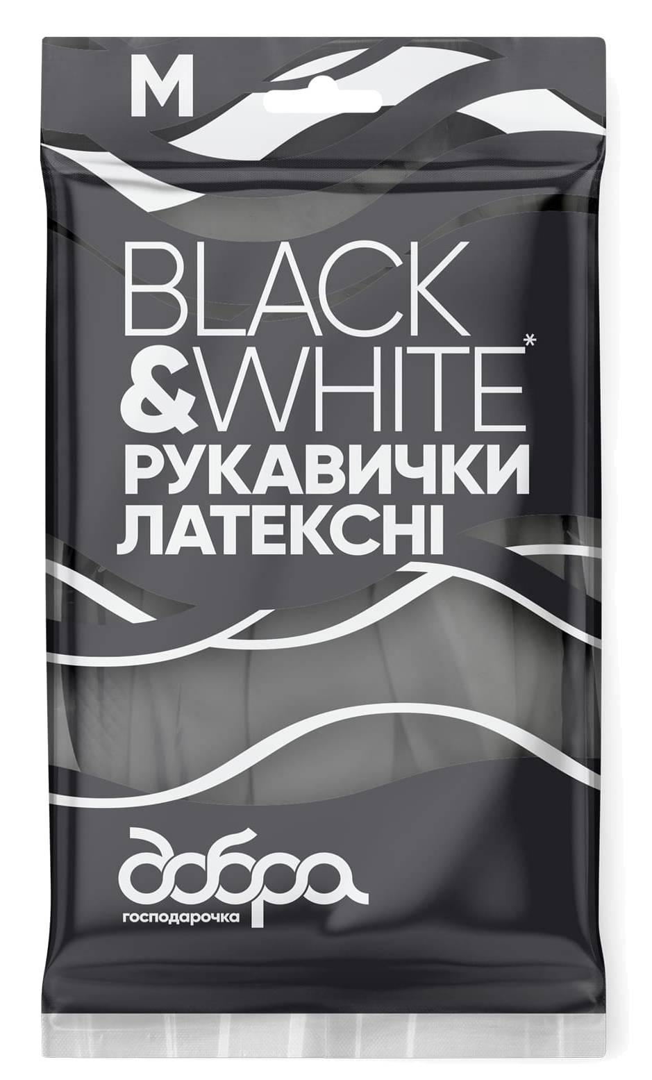 Рукавички латексні Добра господарочка Black&White розмір М (4820086523806 - Фото 1
