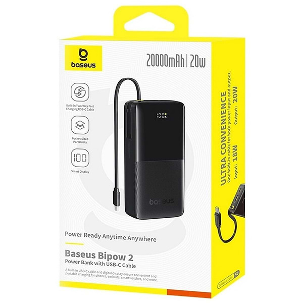 Фото - Батарея мобильная Baseus  Bipow 2 Digital Display 20W 20000mAh black (P10077101113-01)