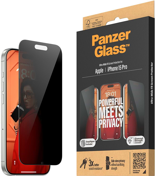 Фото - Захисне скло для смартфону PanzerGlass Privacy Screen Protector iPhone 15 Pro Ultra-Wide Fit w. EasyAligner (PG_P2810)