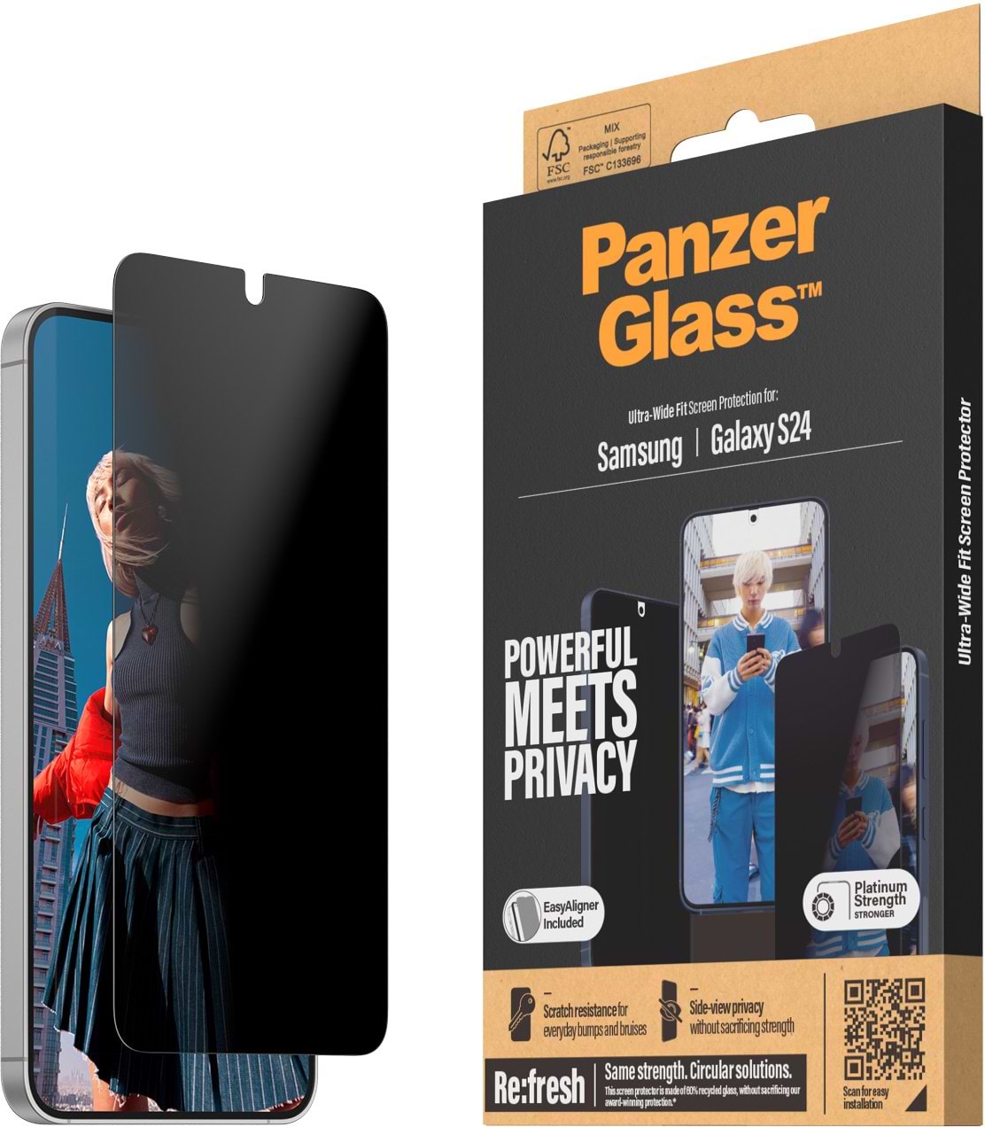 Захисне скло для смартфону PanzerGlass Privacy Screen Protector Samsung Galaxy S24 Ultra-Wide Fit w. EasyAligner (PG_P7350) - Фото 1