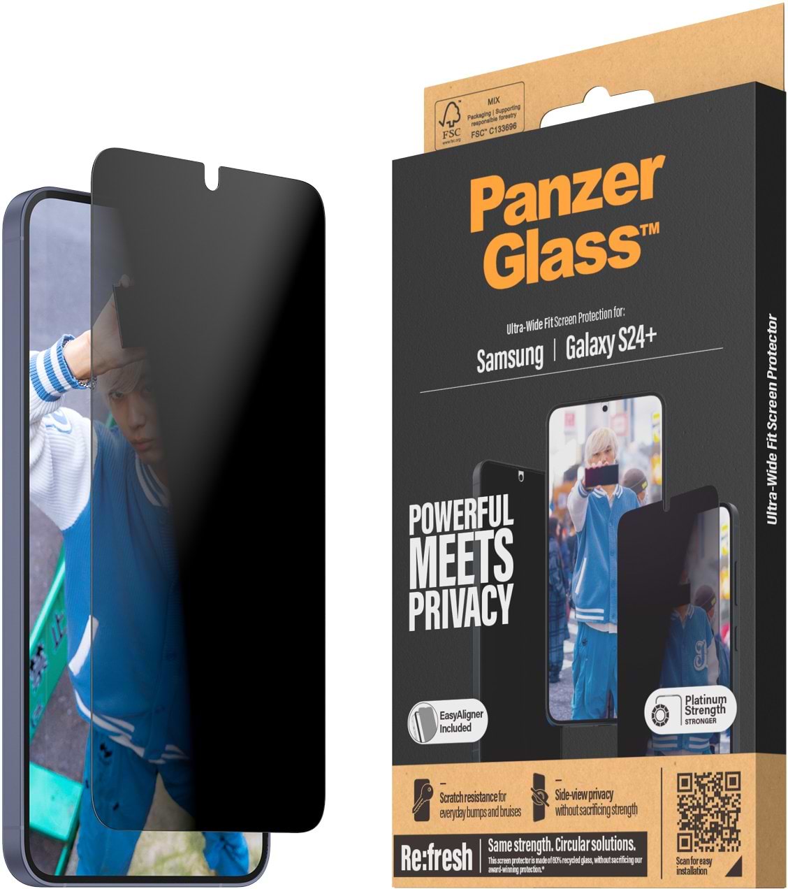 Защитное стекло для смартфона PanzerGlass Privacy Screen Protector Samsung Galaxy S24 Plus Ultra-Wide Fit w. EasyAligner (PG_P7351) - Фото 1