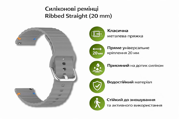 Фото - Ремешок для смарт-часов BeCover Ribbed Straight 20mm for Samsung Galaxy Watch 7 (40/44mm)/7 FE/6/6 Classic/5/5 Pro/4/4 Classic (714845)