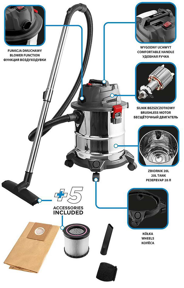 Фото - Пилосос для сухого прибирання без мішка GRAPHITE Energy+ без АКБ та ЗП (58GE124)