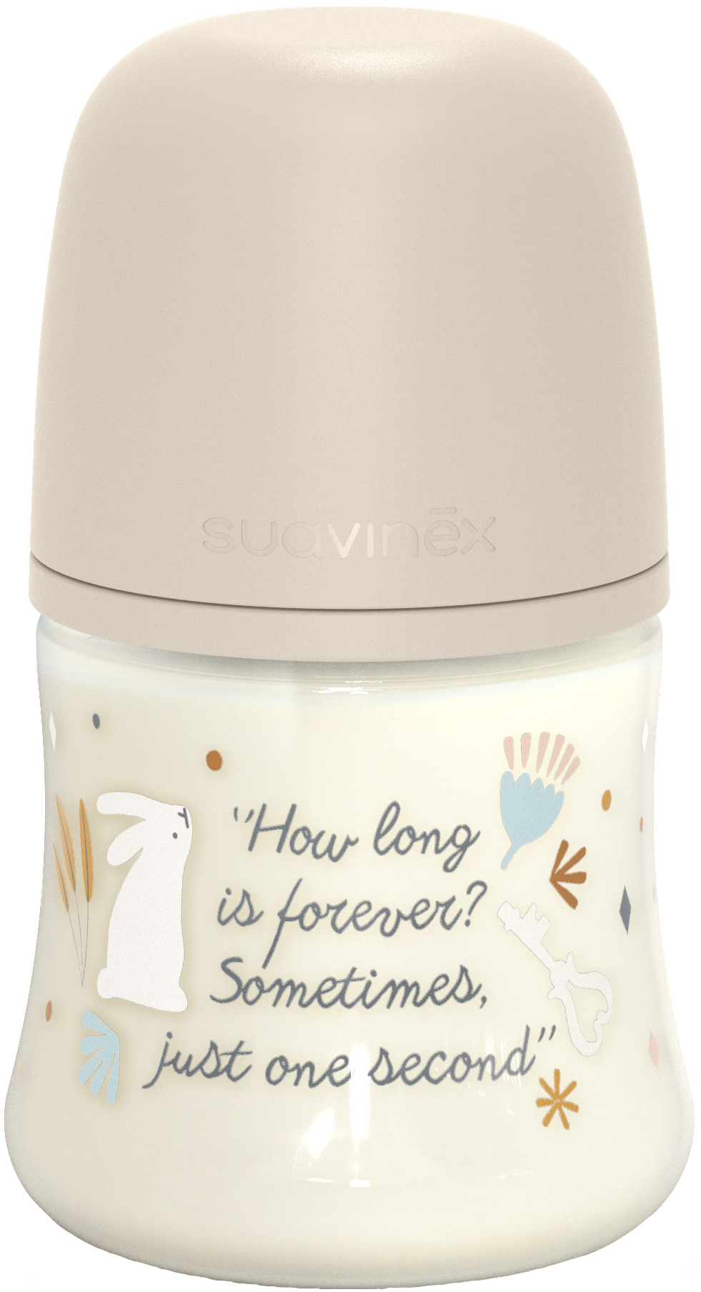 Бутылочка для кормления Suavinex 150 мл, физ. соска медленный поток "Wonderland" бежевая (308746)