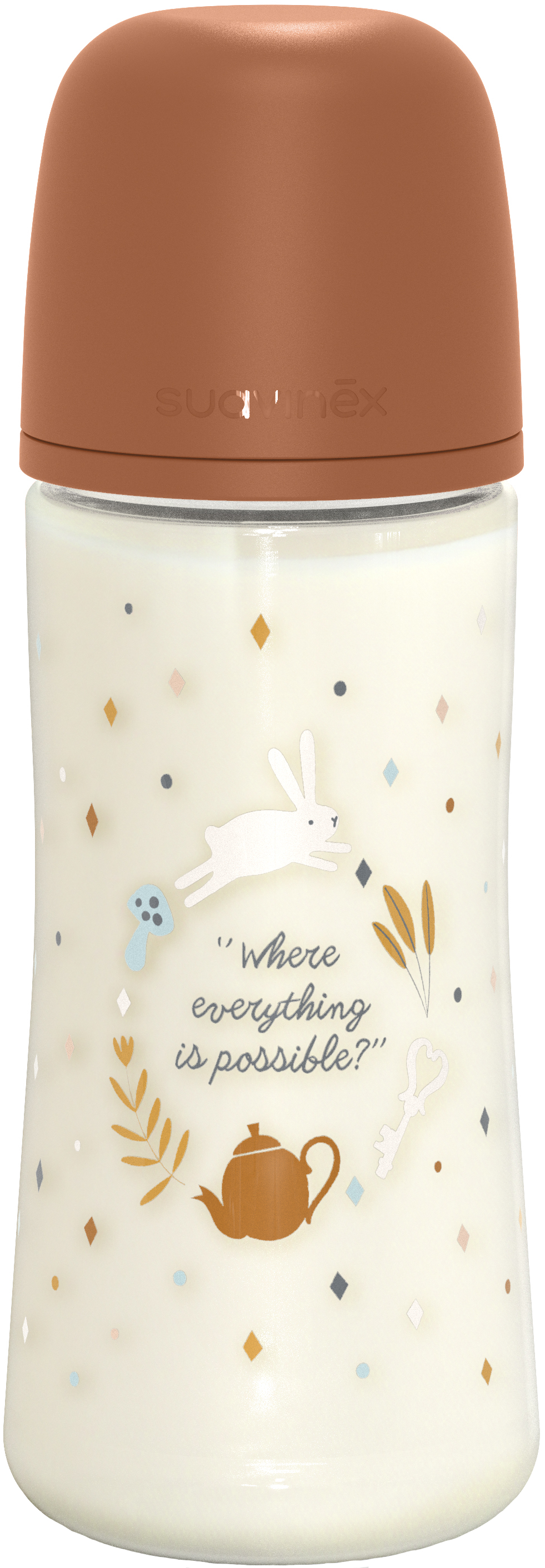 Бутылочка для кормления Suavinex 360 мл, физ. соска быстрый поток "Wonderland" бежевая (308758)