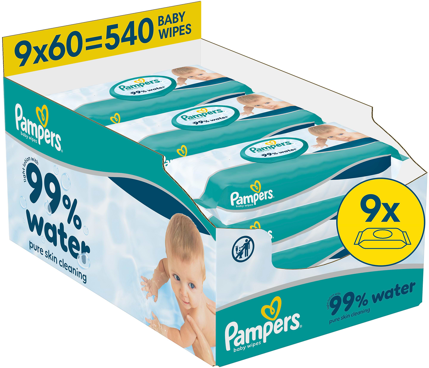 Серветки вологі для дітей Pampers 99% Water, 540 шт (80871793)