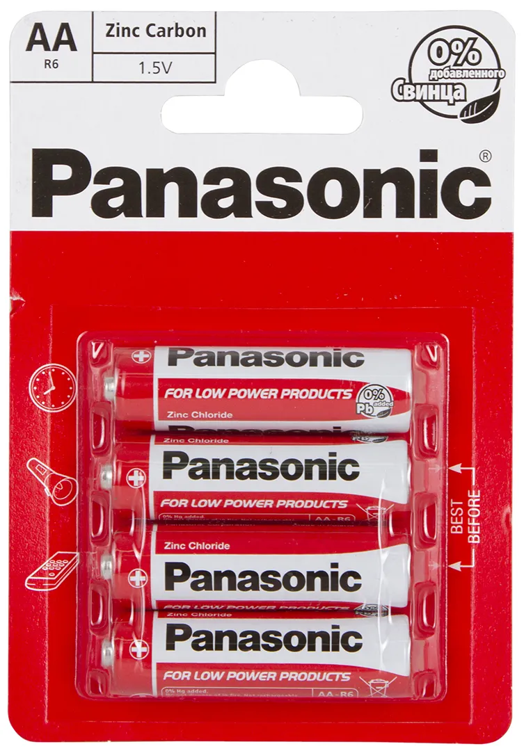 Батарейка тип AA Panasonic RED ZINK R6 BLI 4 ZINK-CARBON - Фото 1