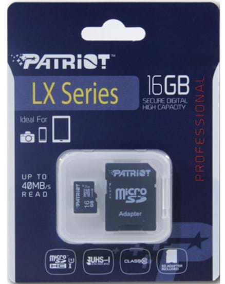Фото - Карта памяти Patriot LX microSDHC 16GB UHS-I Class 10 + SD-adapter (PSF16GMCSDHC10)