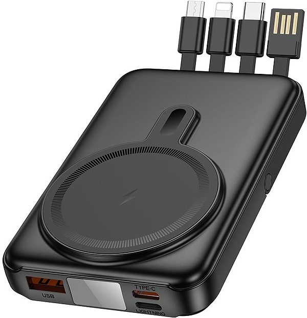 Фото - Батарея мобильная HOCO J135 Rico 22.5W + PD20W Magnetic со встроенными кабелями + подставка (10000 mAh) Black (715097)