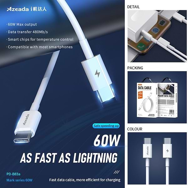 Фото - Кабель Proda PD-B83a Type-C to Type-C Fast Charge 60W 1  м (PD-B83a-WHT)