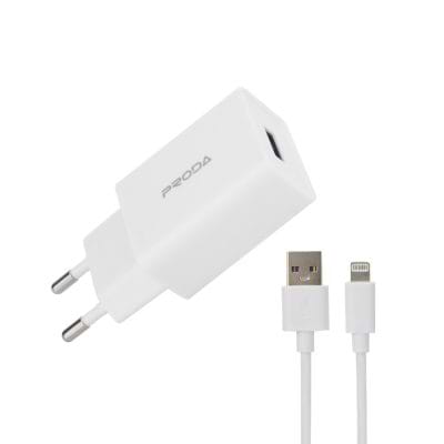 Мережевий зарядний пристрій Proda PD-A43i USB 2.4A + USB Lightning кабель 1 м White (PD-A43i-WHT)
