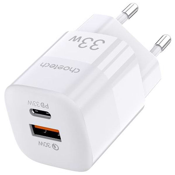 Фото - Мережевий зарядний пристрій Choetech GaN USB-A/USB-C 33W QC3.0/PD/PPS (PD5006-EU-WH)