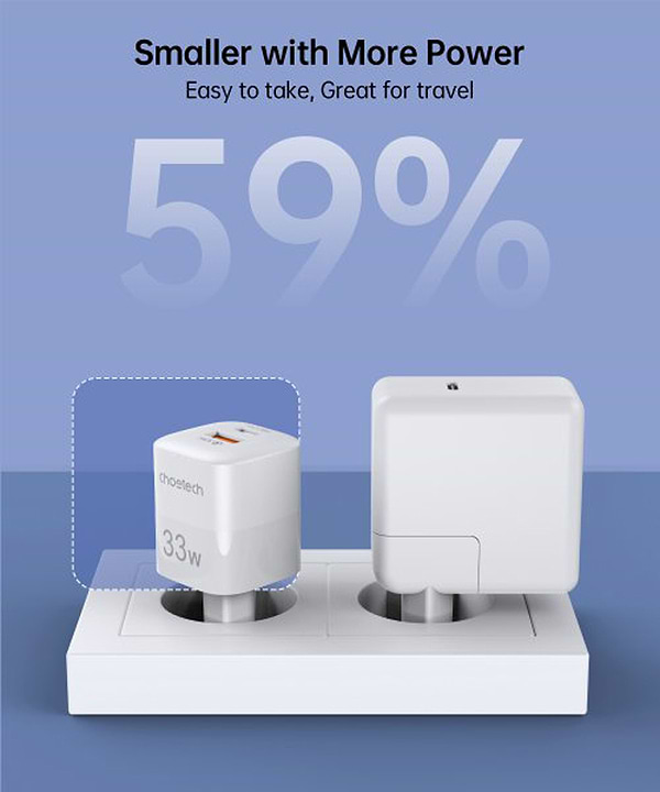 Фото - Мережевий зарядний пристрій Choetech GaN USB-A/USB-C 33W QC3.0/PD/PPS (PD5006-EU-WH)