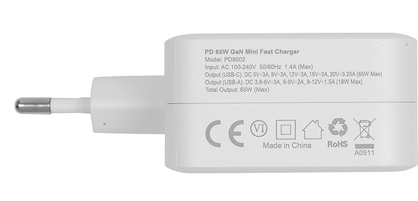 Фото - Сетевое зарядное устройство Choetech GaN USB Type-C Type-A 65W PD QC (PD8002)