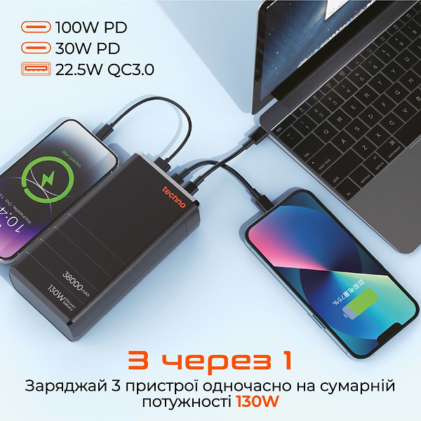 Фото - Батарея мобільна techno 38000mAh PDC130