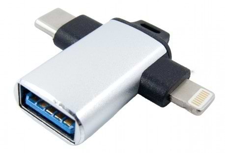 Фото - Переходник DENGOS OTG USB-Lightning/USB Type-C Silver (ADP-022)