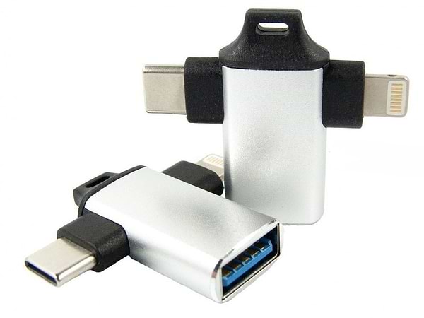 Фото - Переходник DENGOS OTG USB-Lightning/USB Type-C Silver (ADP-022)