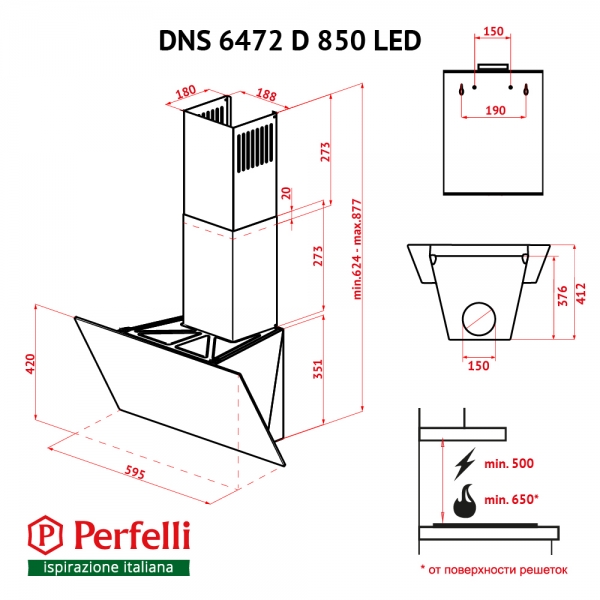 Фото - Вытяжка декоративная Perfelli DNS 6472 D 850 BL LED