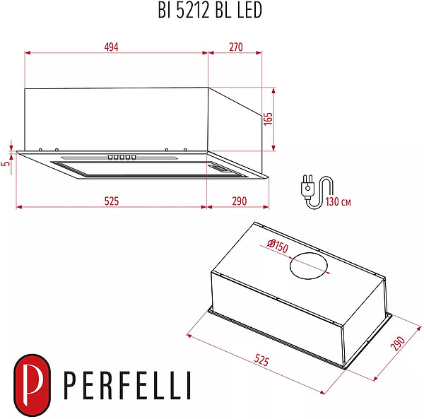 Фото - Витяжка вбудована Perfelli BI 5212 BL LED