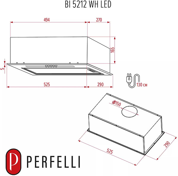 Фото - Витяжка вбудована Perfelli BI 5212 WH LED