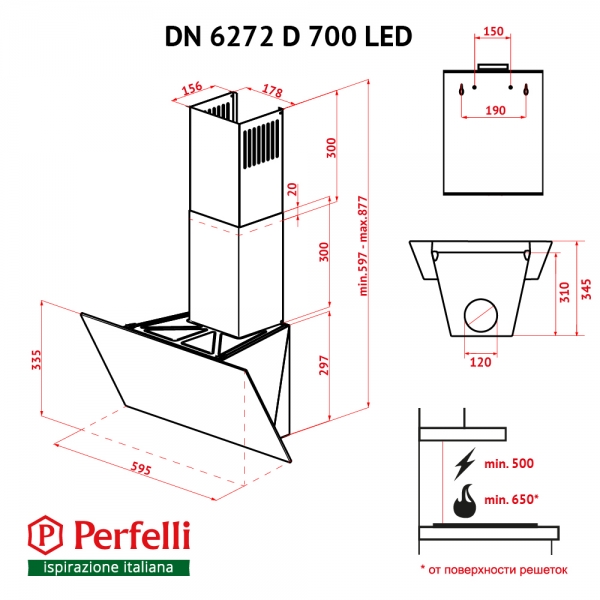 Фото - Витяжка декоративна Perfelli DN 6272 D 700 BL LED