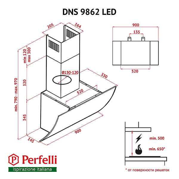 Фото - Вытяжка декоративная Perfelli DNS 9862 W LED