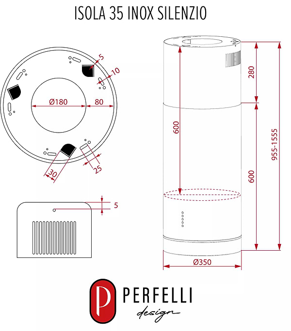 Фото - Витяжка декоративна Perfelli DESIGN ISOLA 35 INOX SILENZIO
