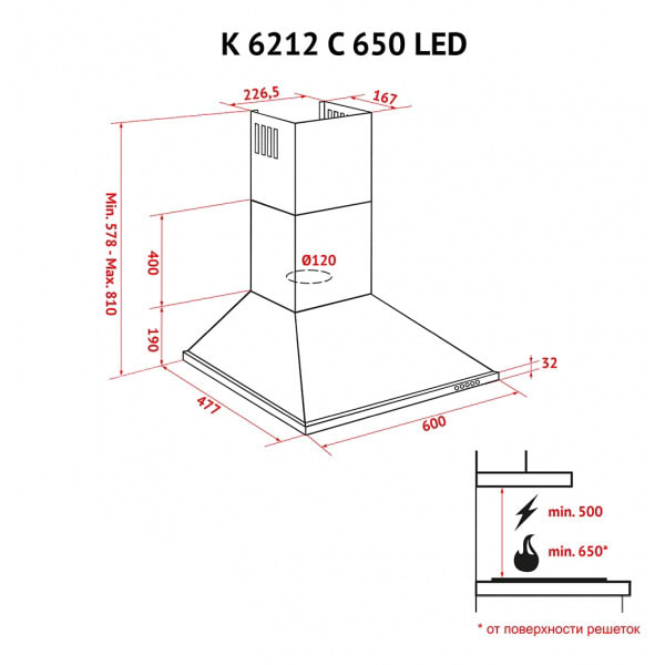 Фото - Вытяжка декоративная Perfelli K 6212 C BL 650 LED