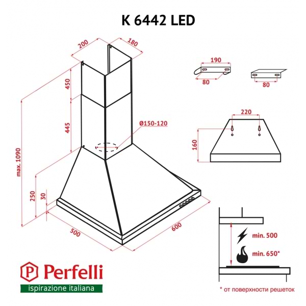 Фото - Вытяжка декоративная Perfelli K 6442 BL LED