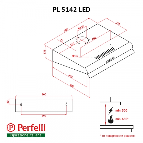 Фото - Витяжка традиційна Perfelli PL 5142 BL LED