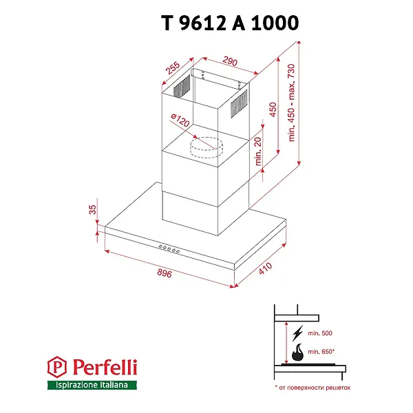 Фото - Вытяжка декоративная Perfelli T 9612 A 1000 BL LED