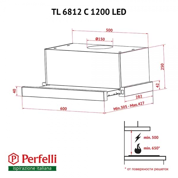 Фото - Вытяжка встраиваемая Perfelli TL 6812 C WH 1200 LED