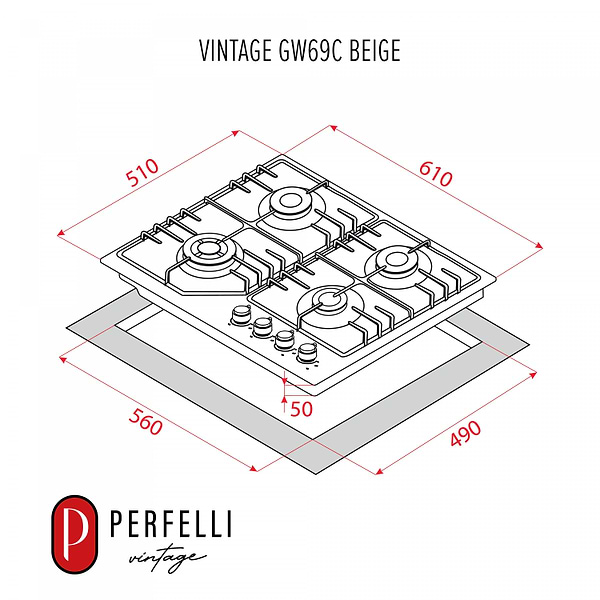 Фото - Варочная панель газовая Perfelli VINTAGE GW69C BEIGE