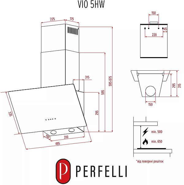 Фото - Вытяжка декоративная Perfelli VIO 5HW NERO