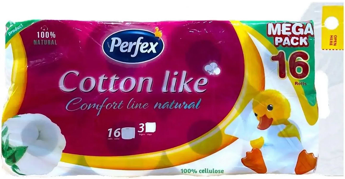Туалетная бумага Perfex Cotton Comfort Line 3 слоя 16 шт. (8606110850522)