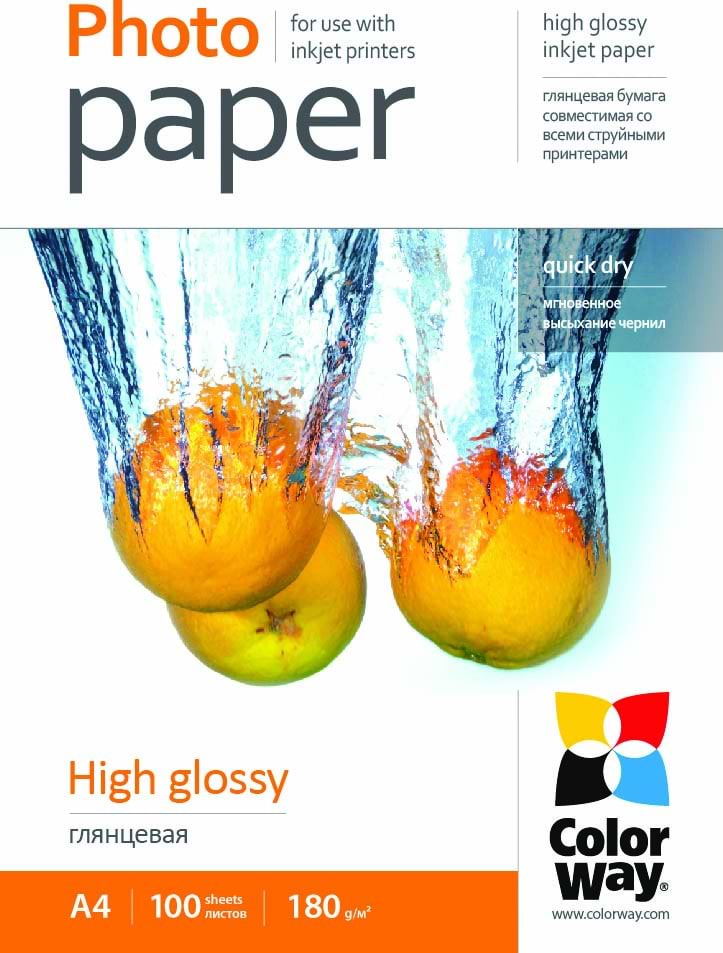 Фотобумага Colorway 180g/m2, A4, 100л, (PG180100A4)