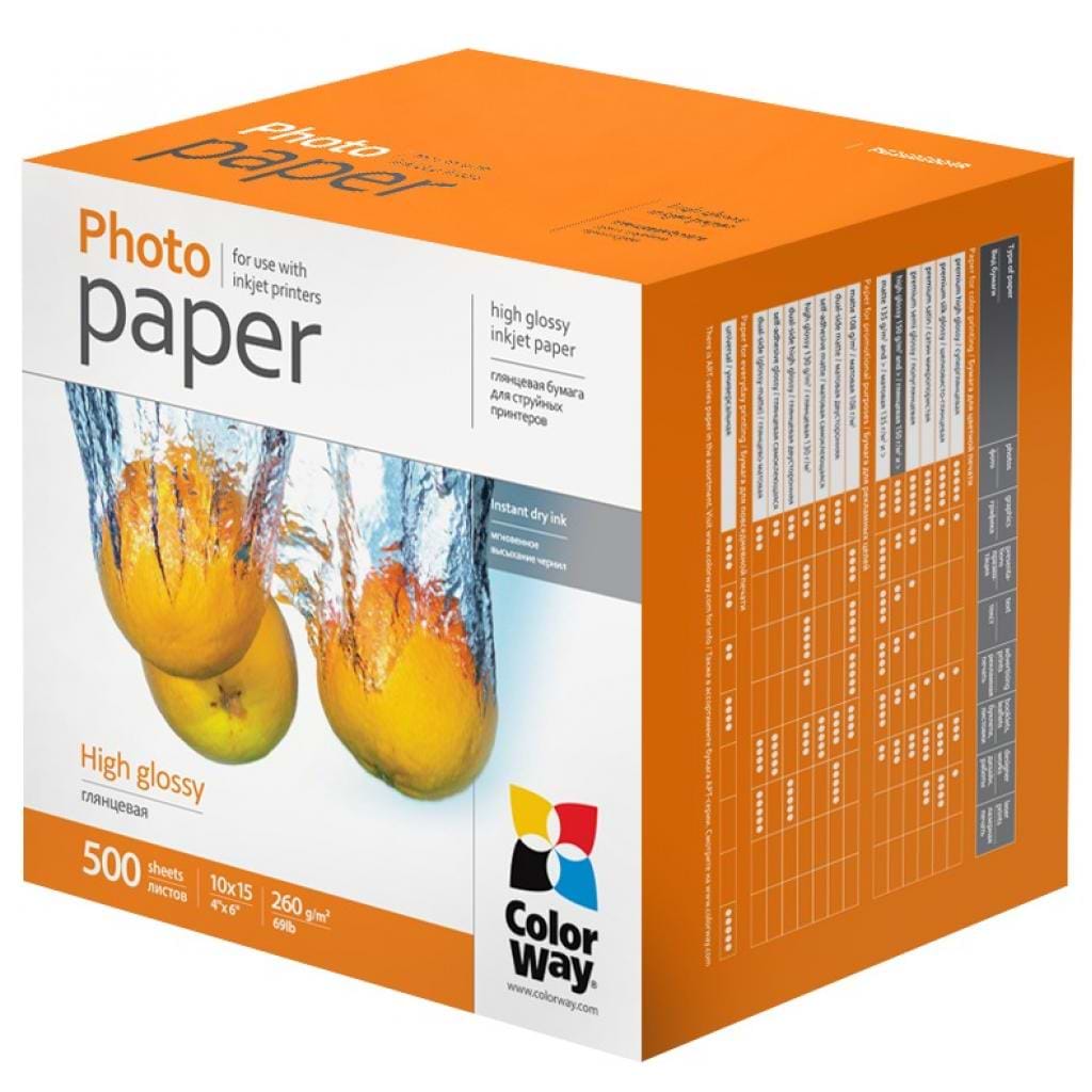 Фотобумага 10х15 Colorway 10х15см 260г/м2 глянцевая 500л. (PG2605004R)