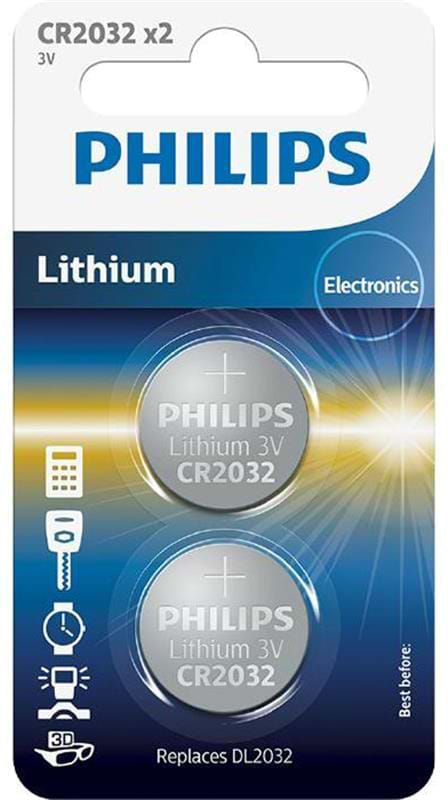 Батарейка тип CR2032 Philips Lithium CR 2032 BL 2 шт. (CR2032P2/01B)