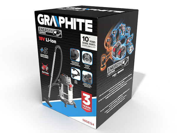 Фото - Пилосос для сухого прибирання без мішка GRAPHITE Energy+ без АКБ та ЗП (58GE124)