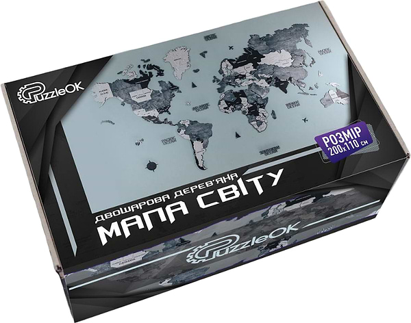 Фото - Пазли (8+) PuzzleOk Мапа Світу двошарова дерев'яна, настінна (Арт-06013)