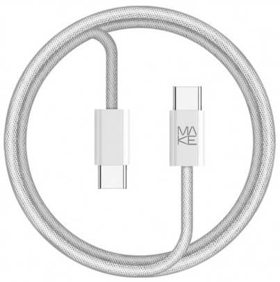 Кабель синхронізації даних MAKE Type-C to Type-C PD 65W 1м Nylon White (MCB-CN1WH) - Фото 1