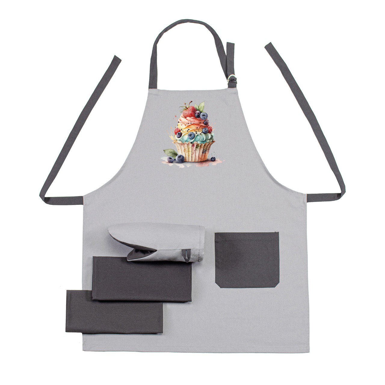 Набір фартух + прихватка Home Line Напівпанама ''Ягідний кекс'' + рушник 40х60 - 2 шт. (195581)