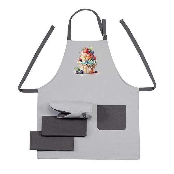 Фото - Набір фартух + прихватка Home Line Напівпанама ''Ягідний кекс'' + рушник 40х60 - 2 шт. (195581)