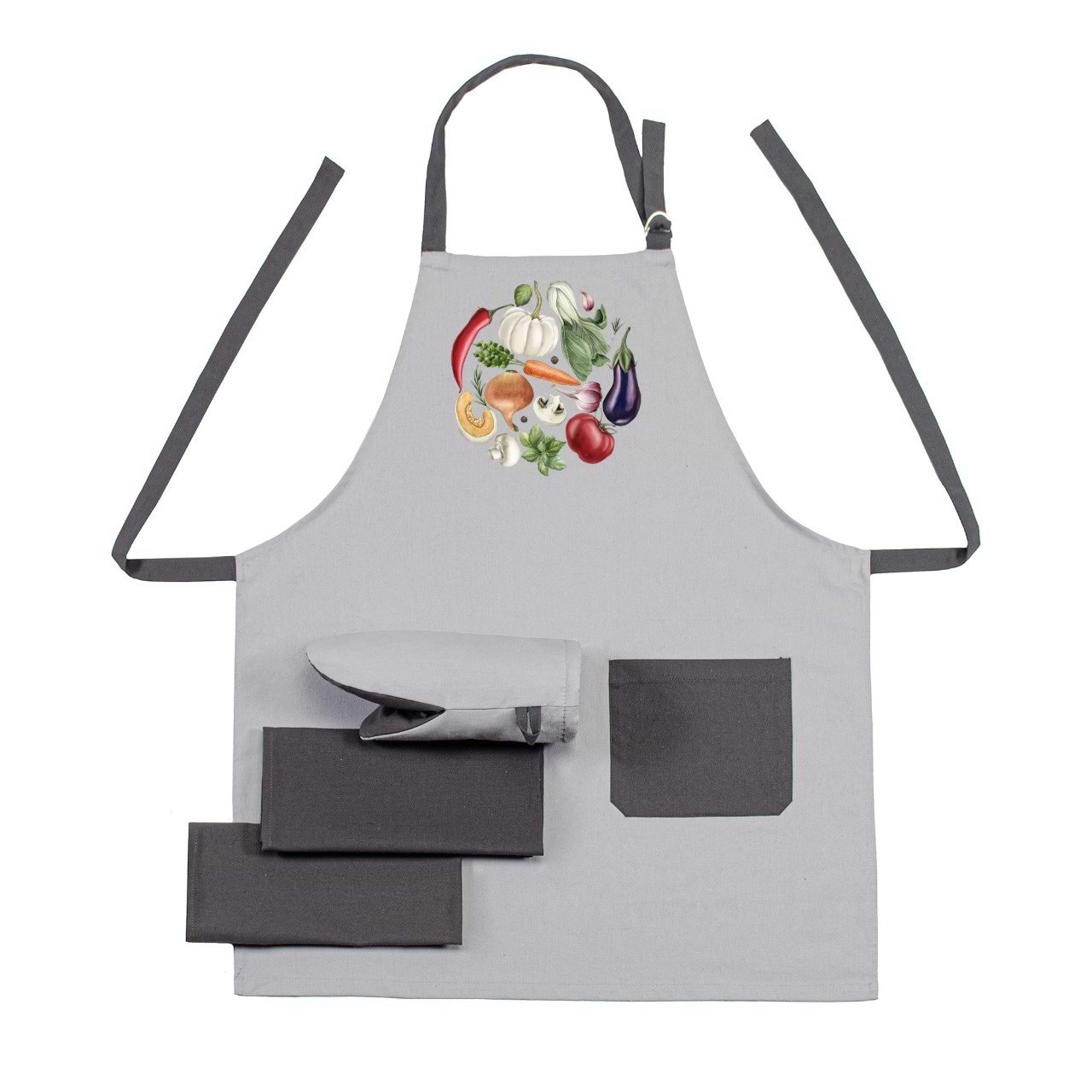 Набір фартух + прихватка Home Line Напівпанама ''Овочева феєрія'' + рушник 40х60 - 2 шт. (195583)