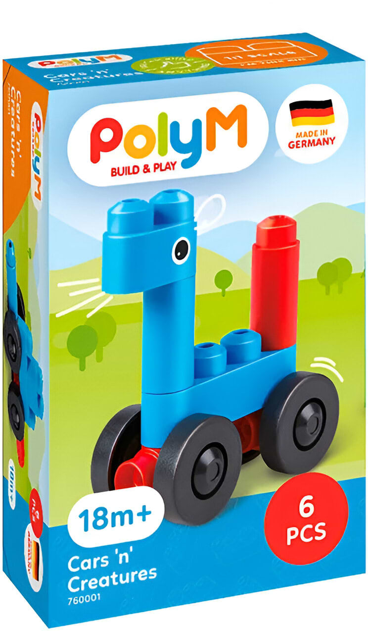 Пластиковый конструктор PolyM Машинки и зверьки 6 деталей (760001)