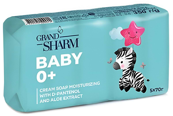Фото - Мыло кусковое детское Grand Шарм Увлажняющее с D-пантенолом и экстрактом алоэ 0+ 350 г (4820195509944)